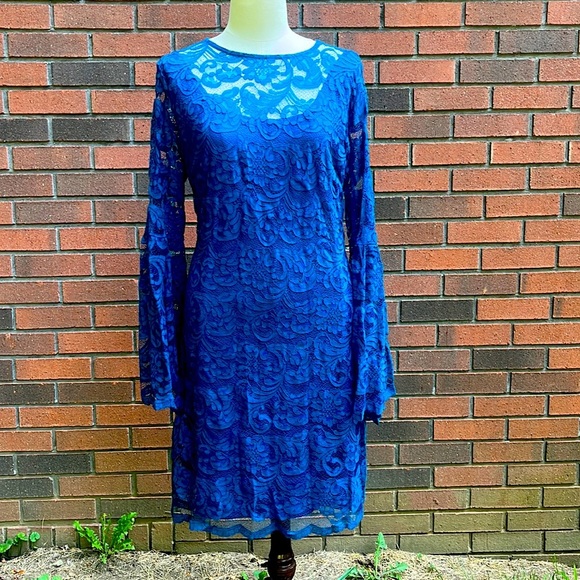 D343 Gorgeous Dark Teal Lined Lace Dress - Picture 1 of 7